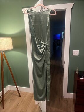 Abercrombie & Fitch Satin Midi Dress in Sage Green